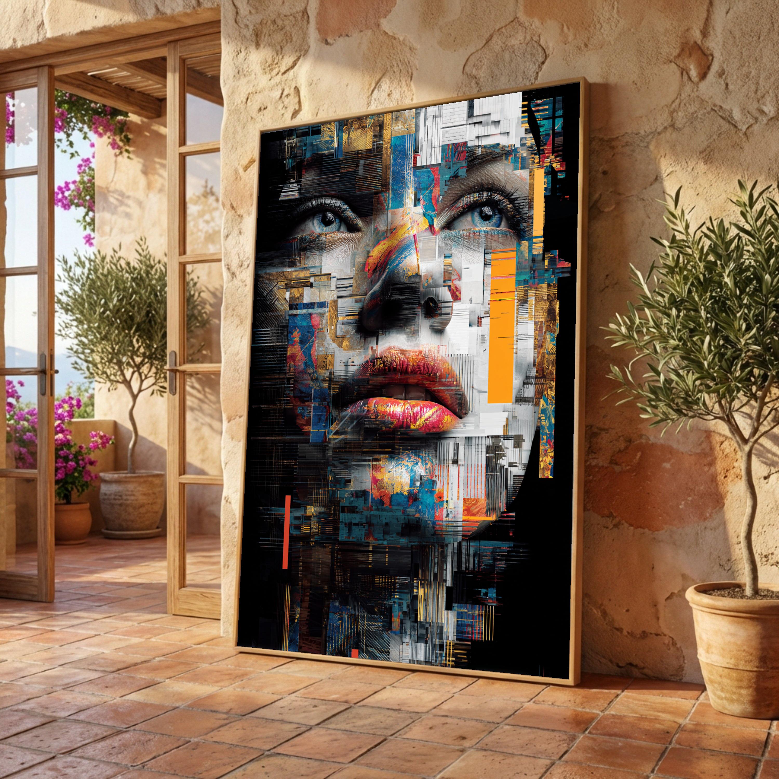 Abstract Female Portrait Canvas, Modern Colorful Face Wall Art ...
