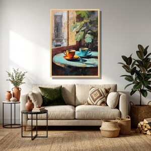 Coffee Wall Art Canvas, Cozy Cafe Decor, Rustic Kitchen Wall Art, Colorful Coffee Cups Painting, Breakfast Nook Decor image 4