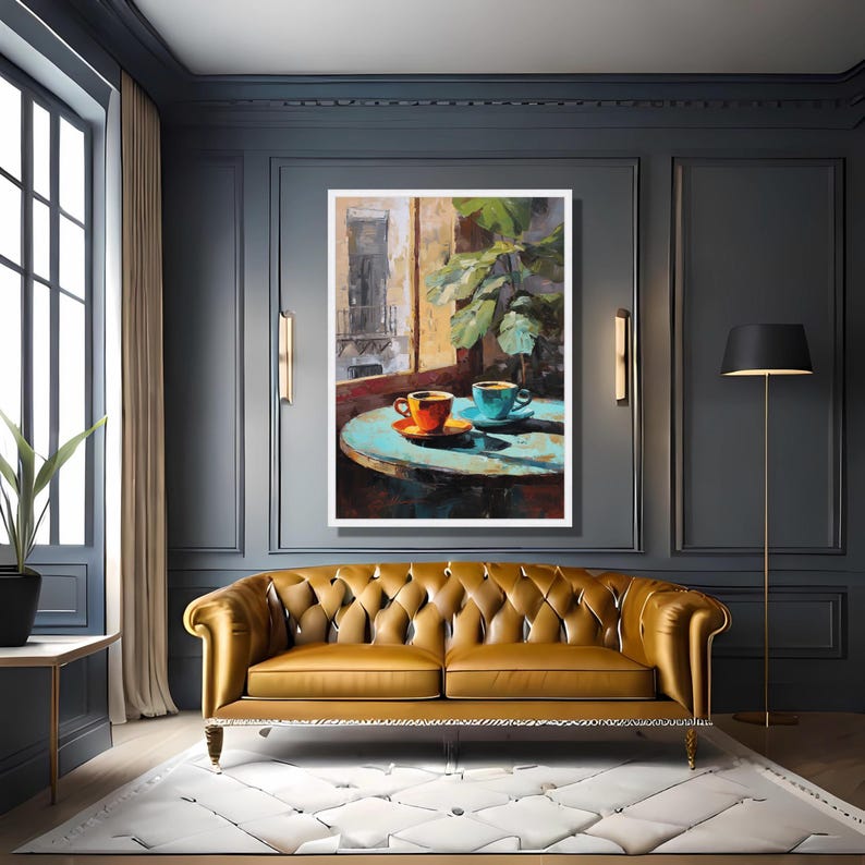 Coffee Wall Art Canvas, Cozy Cafe Decor, Rustic Kitchen Wall Art, Colorful Coffee Cups Painting, Breakfast Nook Decor image 7