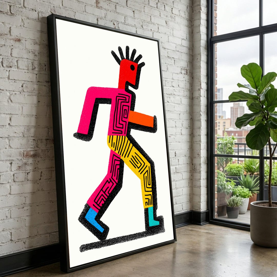 Colorful Abstract Figure Canvas Wall Art, Modern Geometric Human Design ...