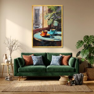 Coffee Wall Art Canvas, Cozy Cafe Decor, Rustic Kitchen Wall Art, Colorful Coffee Cups Painting, Breakfast Nook Decor image 6