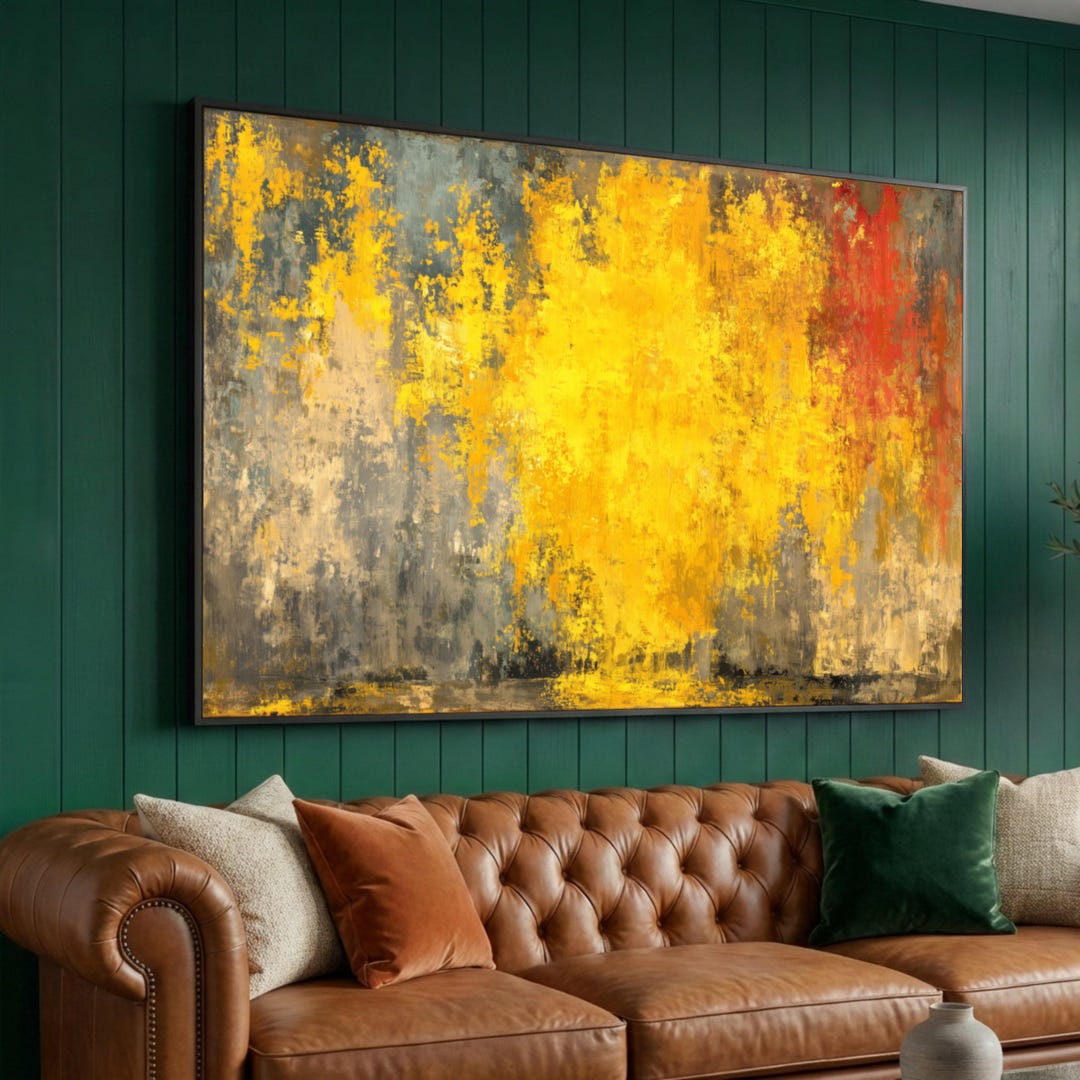 Vibrant Abstract Canvas Wall Art, Yellow and Red Paint Texture, Modern ...