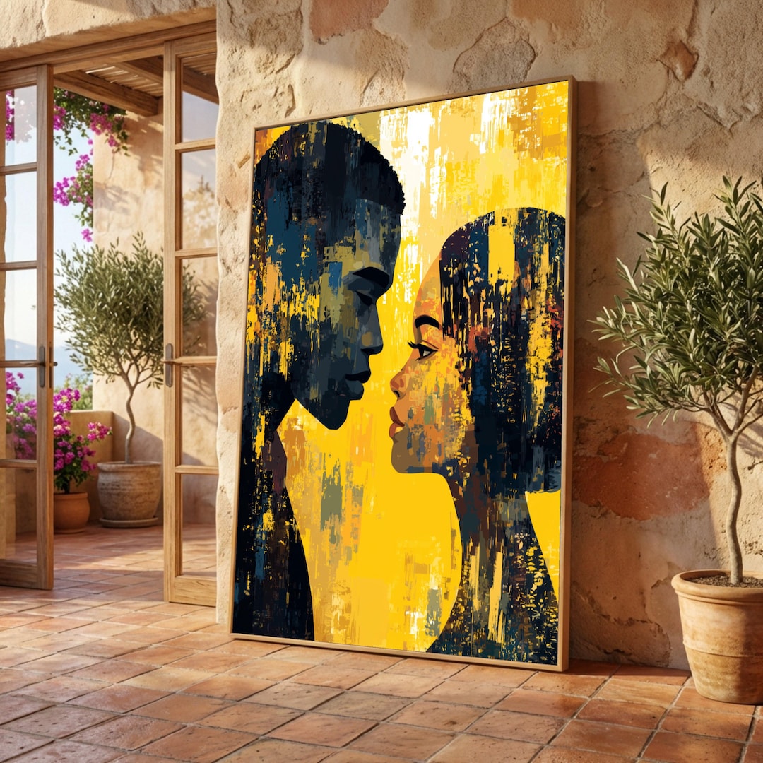 Abstract Couple Portrait Canvas, Modern Love Wall Art, Romantic Home ...