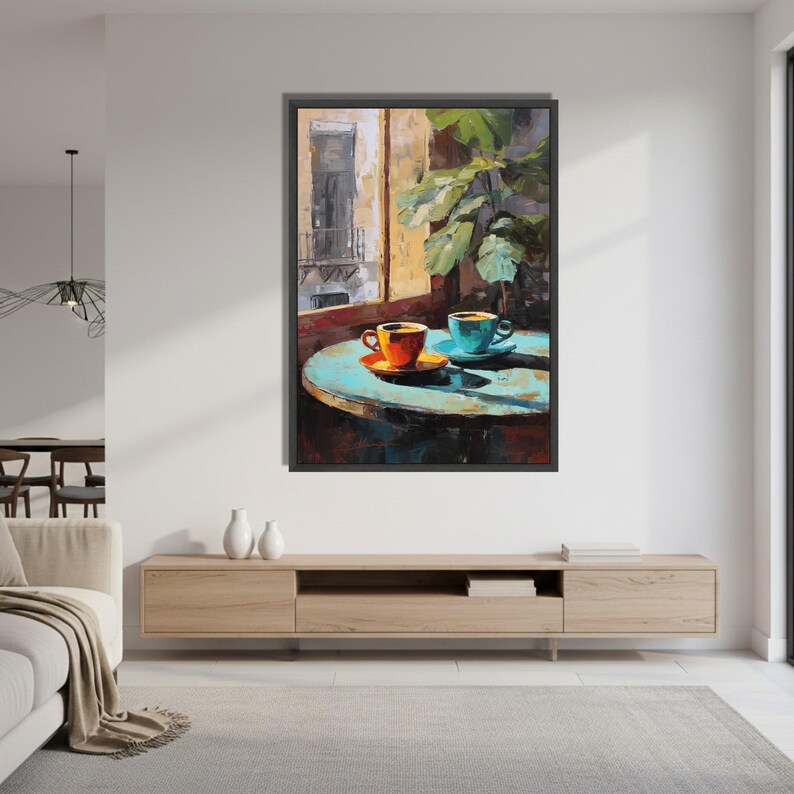 Coffee Wall Art Canvas, Cozy Cafe Decor, Rustic Kitchen Wall Art, Colorful Coffee Cups Painting, Breakfast Nook Decor image 3
