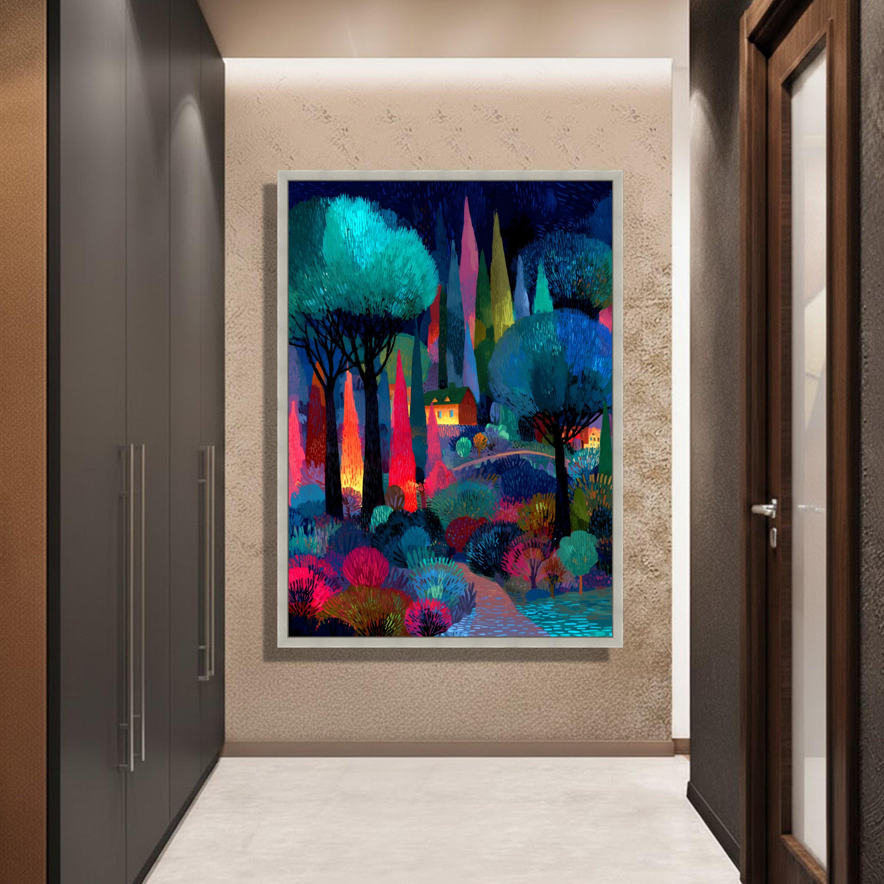 Ijas Abstract Vibrant Night Garden Canvas, Colorful Abstract Trees Wall Art, Fantasy ...