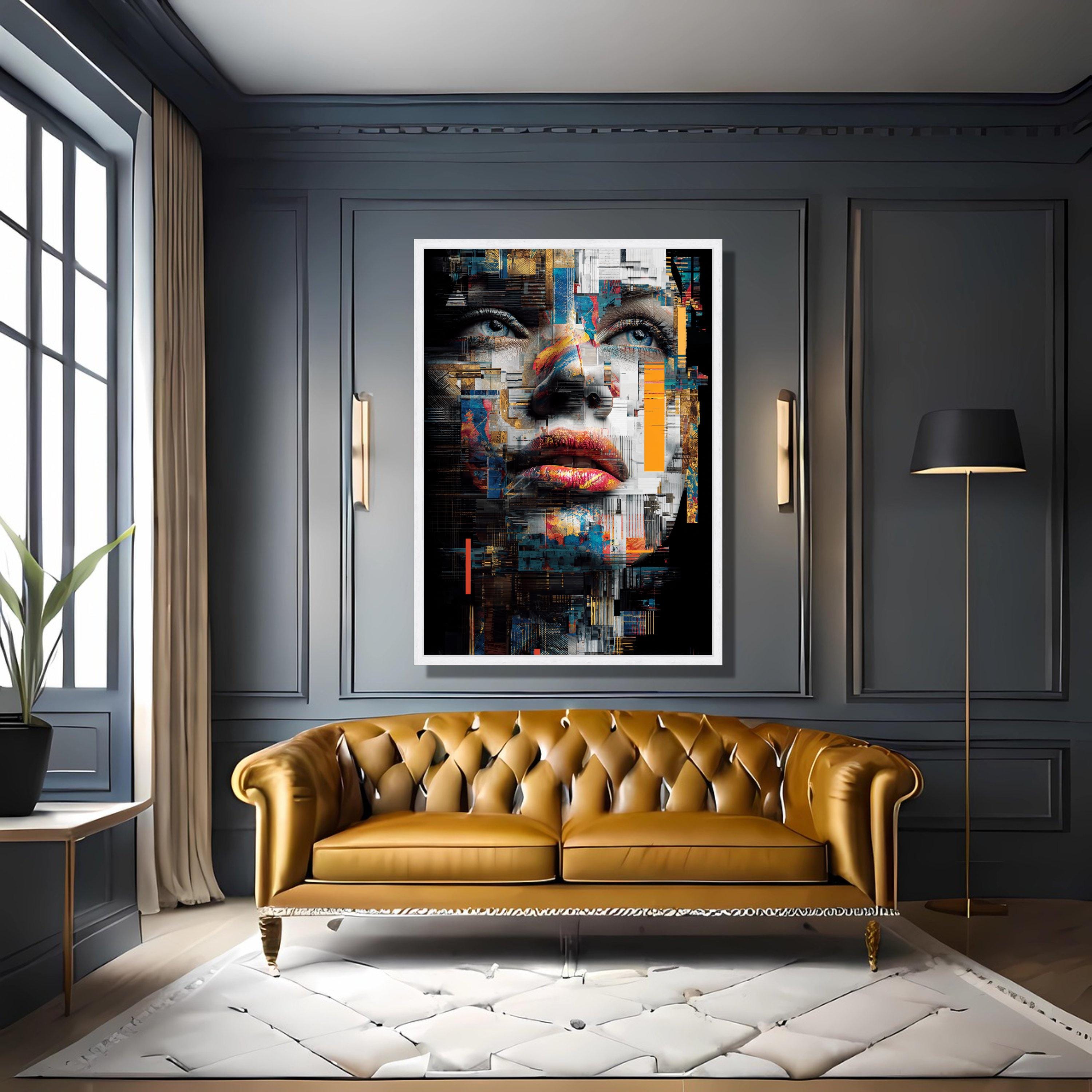 Abstract Female Portrait Canvas, Modern Colorful Face Wall Art ...