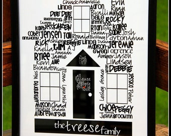 Typography Family House | Family Reunion | Generations | Anniversary Gift | 11x14