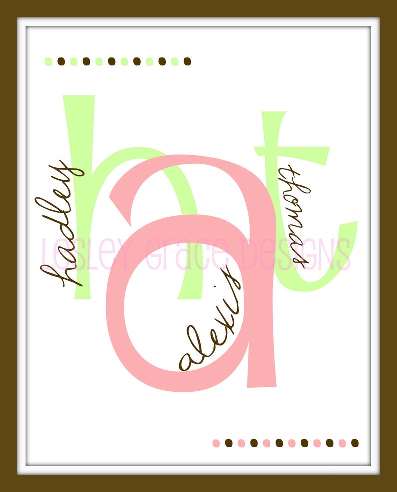 Children's Custom Monogram, Typography Art,11x14, digital print image 1