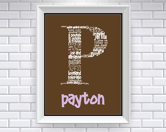 Children's Custom Monogram, Typography Art, 11x14 digital print