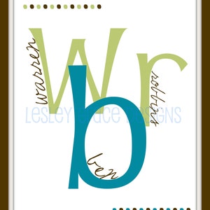 Children's Custom Monogram, Typography Art,11x14, digital print image 2