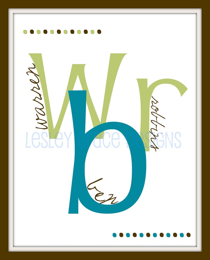 Children's Custom Monogram, Typography Art,11x14, digital print image 2