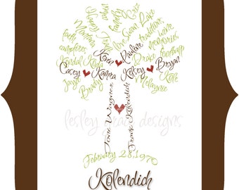 ELECTRONIC COPY Custom Family Tree, Typography Art, 11x14