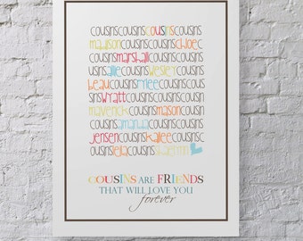 Cousins are Friends, Typography Art, 11x14