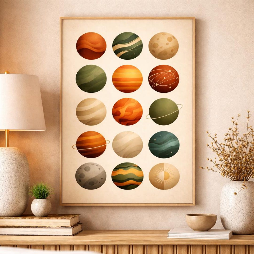 Space Age Planets Poster | Retro Astronomy Mid Century Print (digital ...