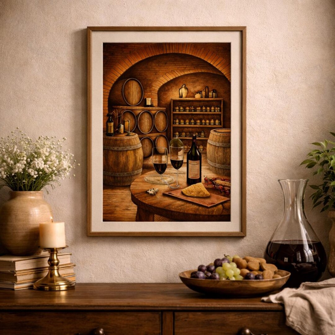 Wine Cellar Poster Matte Vertical | Rustic Barrel Wine Art Print - Etsy