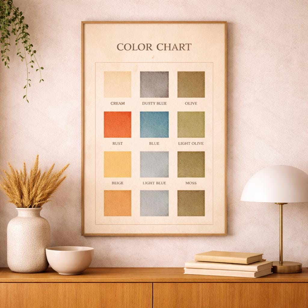 Vintage Color Chart Poster, Retro Designer Palette Wall Art, Mid ...