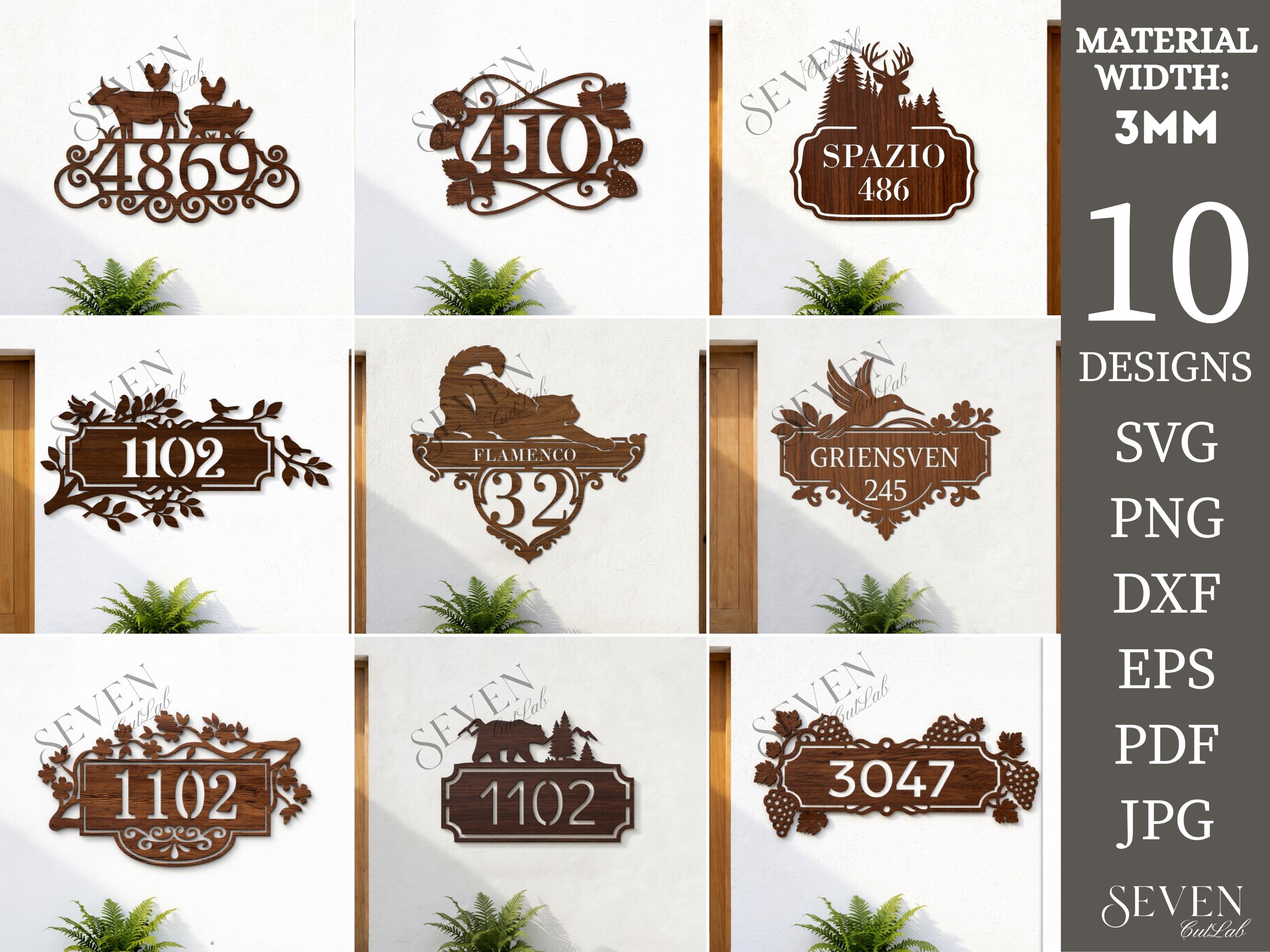 House Address Sign Svg Bundle, Laser Cut House Number Signs, Wooden ...