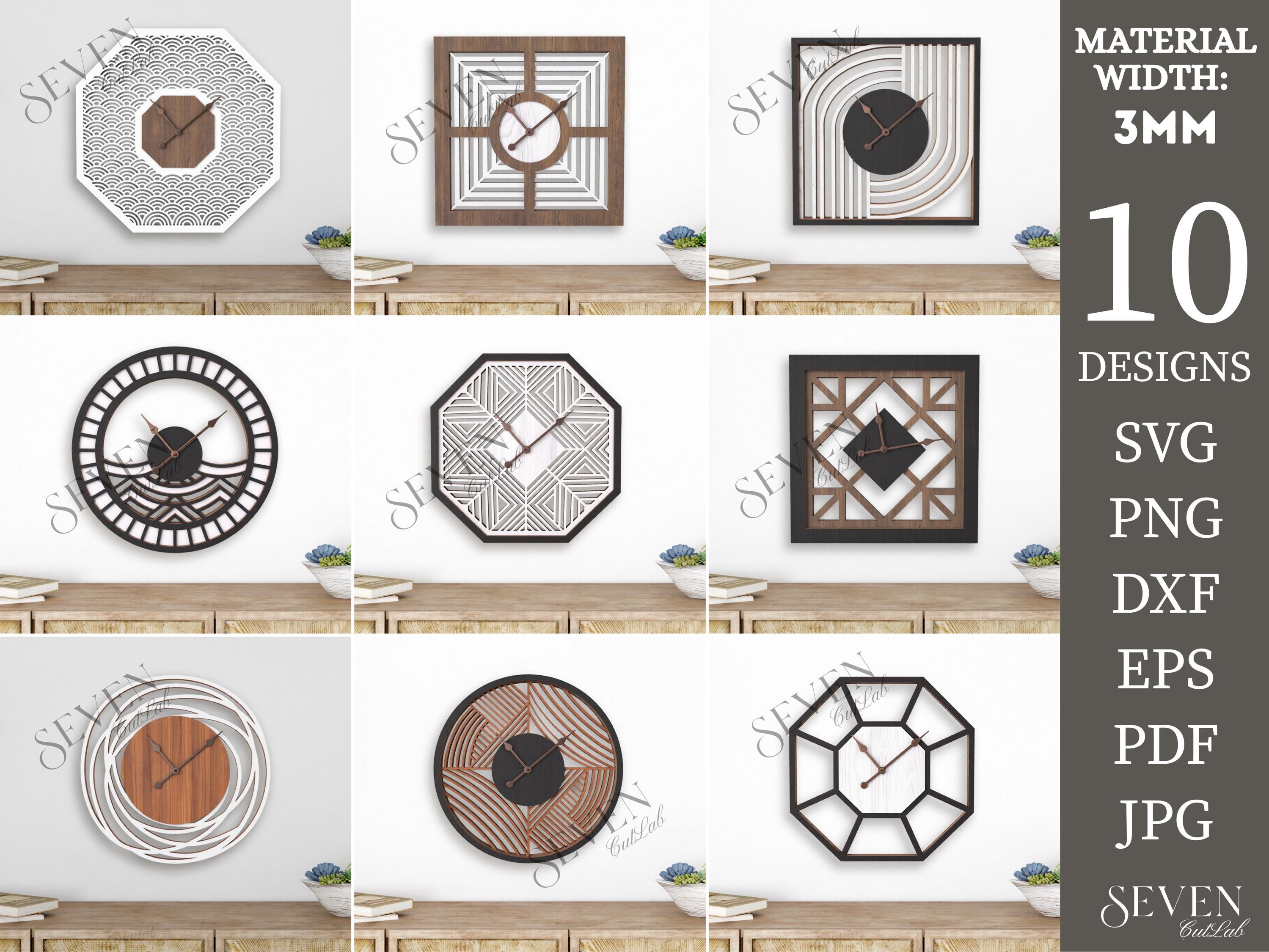 10 Geometric Wall Clock SVG Bundle, Modern Clock Laser Cut File, Wooden ...