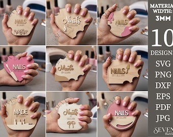 Personalized Nail Display SVG Bundle, Nail Salon Sign Laser Cut File, Nail Tech Logo Board SVG, Glowforge Cricut PNG