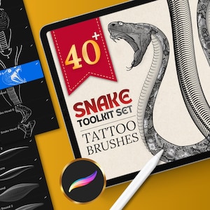 Kit de herramientas para tatuajes de serpientes, pinceles y sellos para Procreate, kit de creación de serpientes