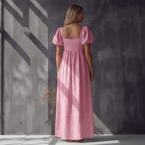 Linen Puff Sleeve Maxi Dress, Short Empire Waist Dress, Cottagecore Wedding Gown image 2