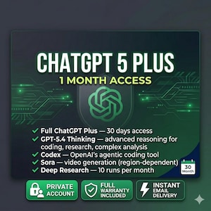 ChatGPT Plus 1 Month Private Account | GPT-5.4 Thinking + Codex + Sora | Your Email OR Fresh Account | 25 Day Warranty