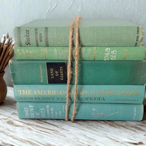 Vintage Green Books - Instant Library for Study Display Decorating Classic Books Hardbound Collection - You Choose - Make a Bookstack