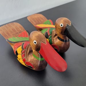Vintage Duck Pair Wooden Hand Carved and Painted Decoy Duck Folk Art Gift Figurine Rustic Cottagecore Bird Statues Wood Mallard Shelf Decor