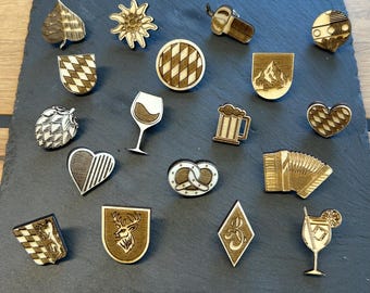 Trachtenanstecker- Holz-Anstecker in verschiedenen Motiven für Tracht, Lederhose oder Hutnadel