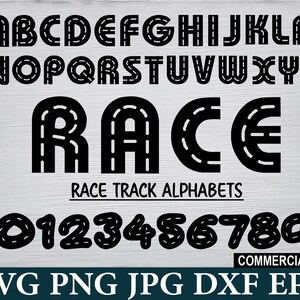 Racerbana alfabetet SVG, vägtypsnitt, bilfödelsedag (digital nedladdning)