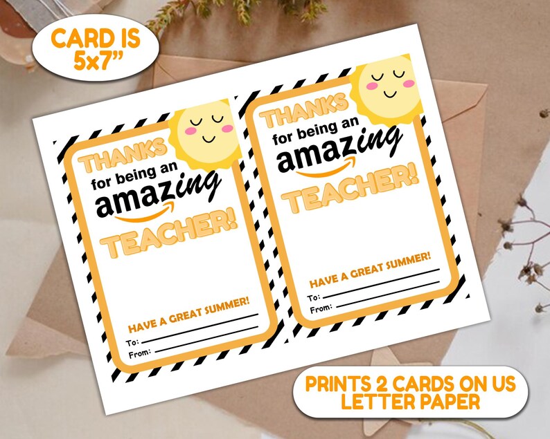 Printable Teacher Gift Card Holder, End of Year Thank You Card (digital ...
