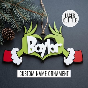 Personalized Grinch Ornament SVG, Laser Cut File, Custom Name Ornament, Christmas  Ornament.