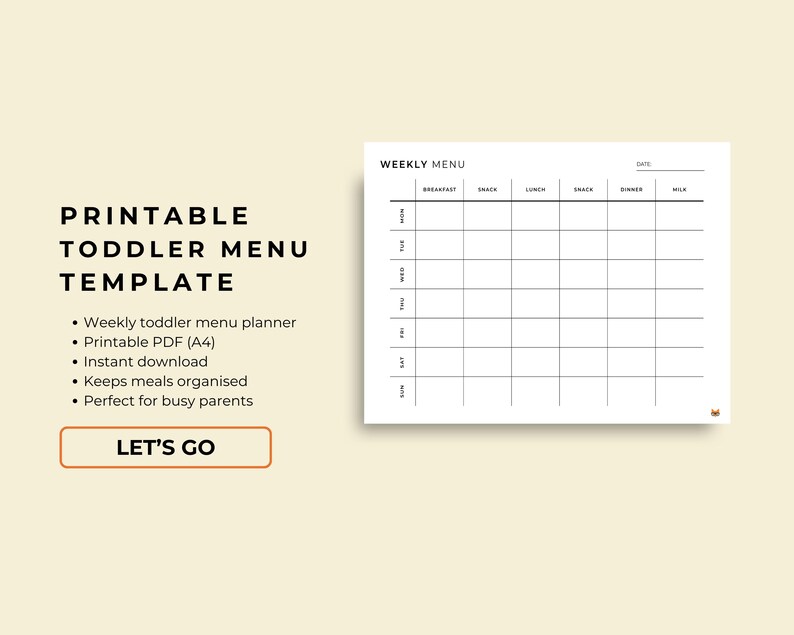 Toddler Meal Planner Printable | Weekly Meals for Young Children ...