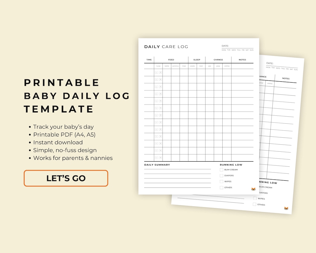 Printable Baby Daily Log – Tracker for Feeding, Sleep, Nappies for ...