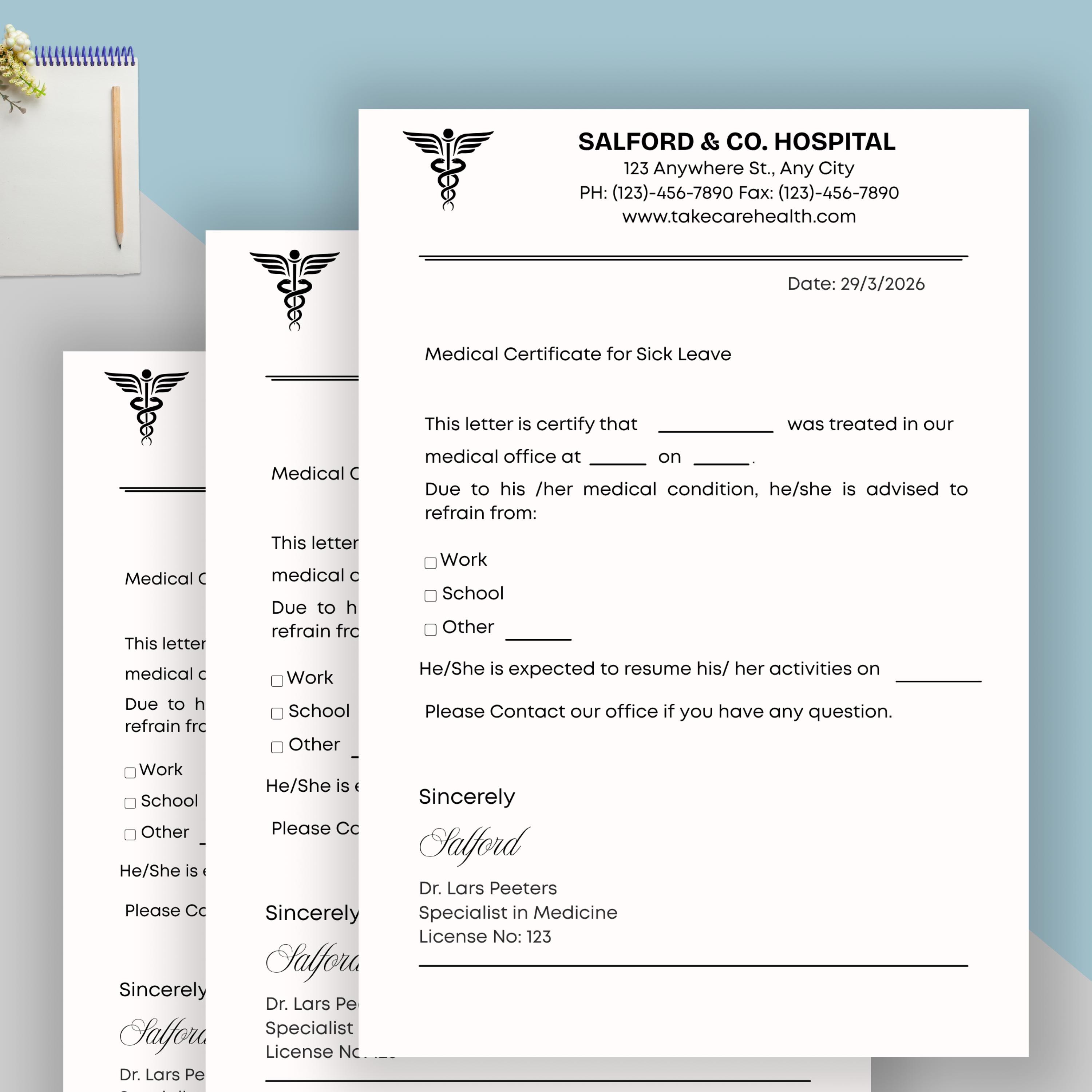 Editable Doctor Excuse Note Template, Medical Absence Letter, Work ...