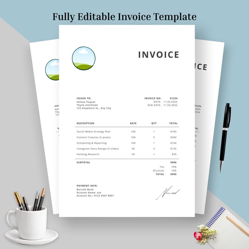 New Invoice Template | Printable Business Billing Form, Canva Editable ...