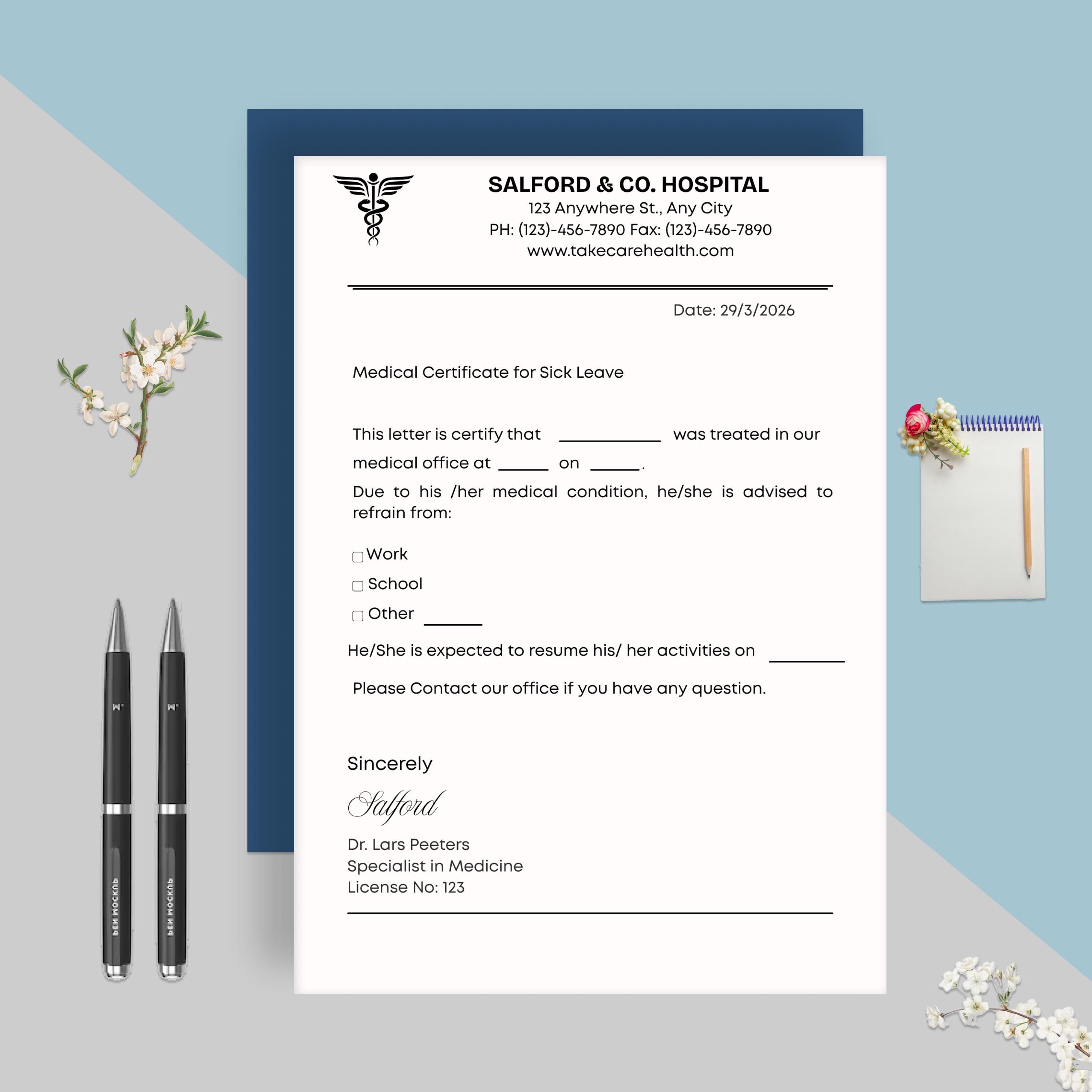 Editable Doctor Excuse Note Template, Medical Absence Letter, Work ...