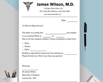 Modello di certificato medico modificabile, nota medica per lavoro/scuola, modulo di assenza medica in formato Canva/PDF