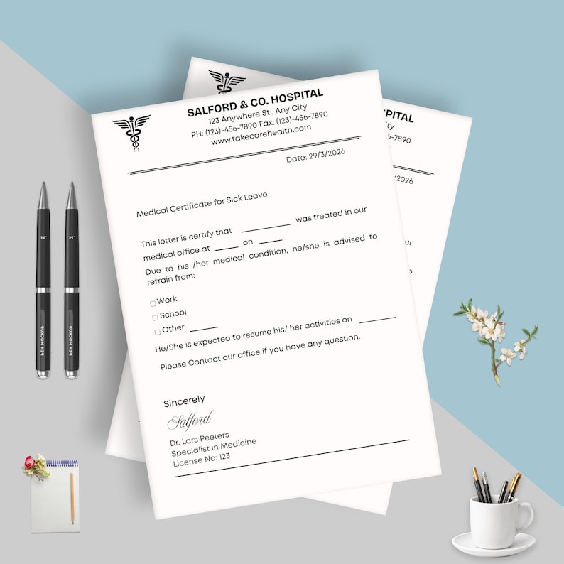 Editable Doctor Excuse Note Template, Medical Absence Letter, Work ...