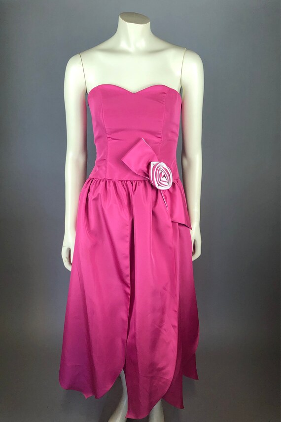 Pink Strapless Party Dress with Rose Detail by Au… - image 5