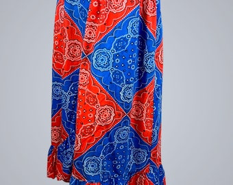 1960s Tommies Long Maxi Wrap Skirt in Patchwork Bandana Americana Print Cotton - Size S