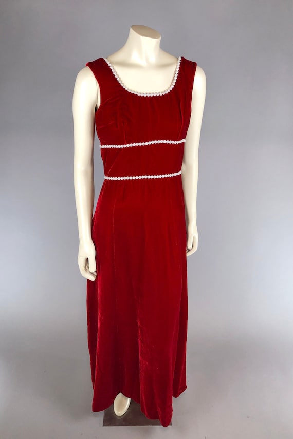 1950s Red Velvet Gown w/ Rhinestone Trim Detailing - image 1