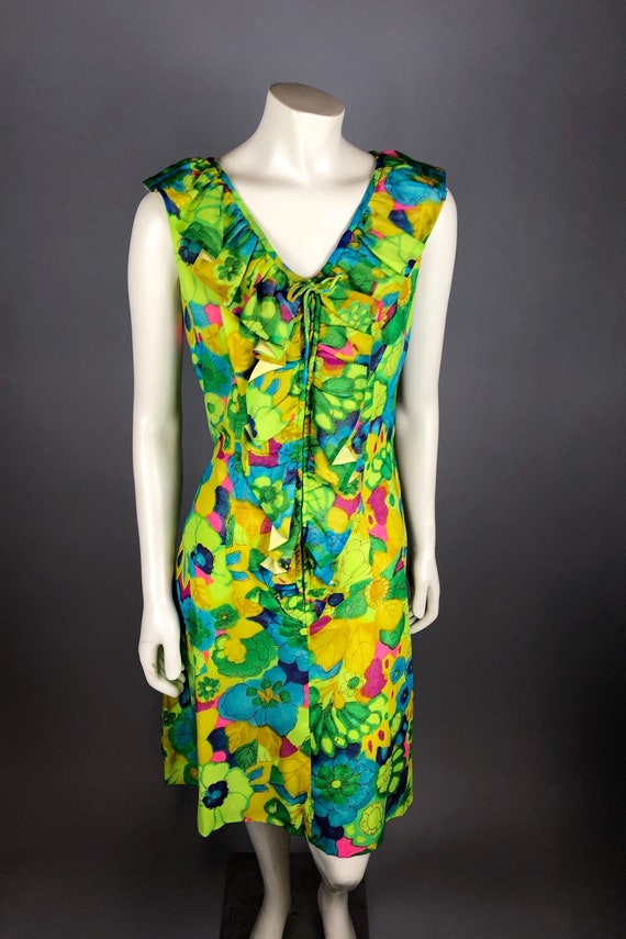 1960s Jan Sue of California Vivid Mod Floral Ruffl