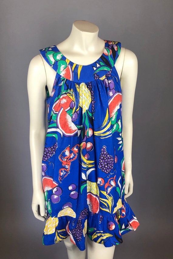 1960s Fruit Print Cotton Babydoll Halter Summer Dress… Gem