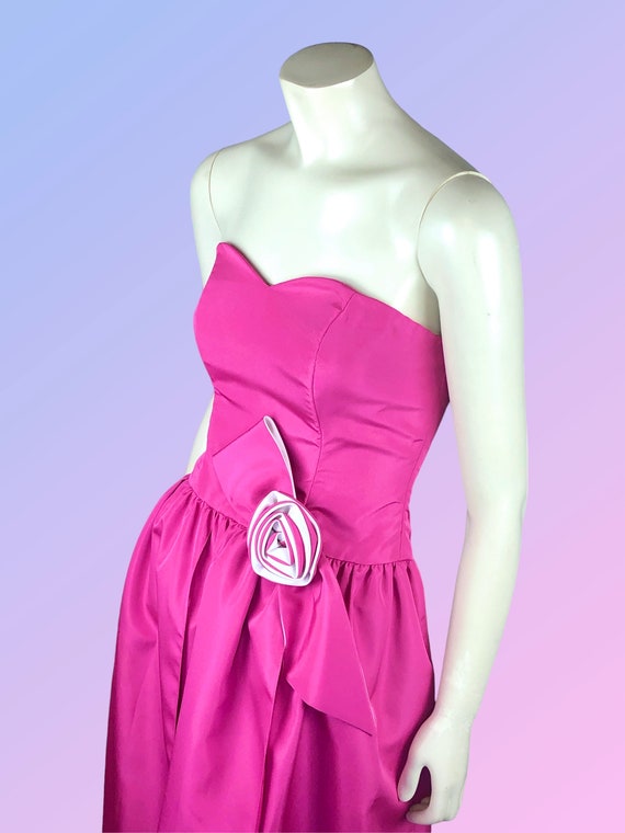 Pink Strapless Party Dress with Rose Detail by Au… - image 1