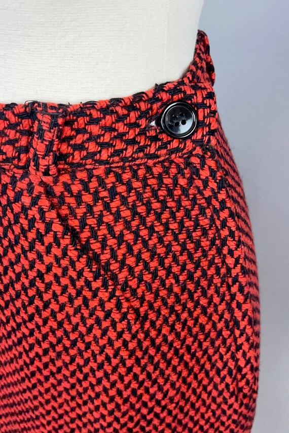 1960s Black & Red Tweed Thick Wool Pencil Skirt - 