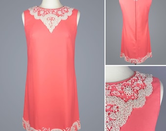 Deadstock 1960's Coral Beaded Shift Dress - Excellent Condition - Size M 8