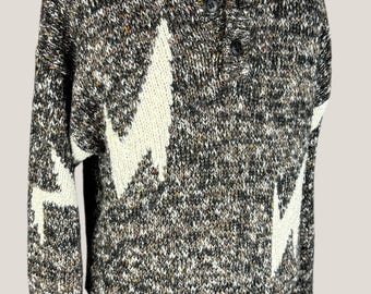 1990s Members Only Lightning Bolt Motif Earth-tone Knit Pullover - Size M
