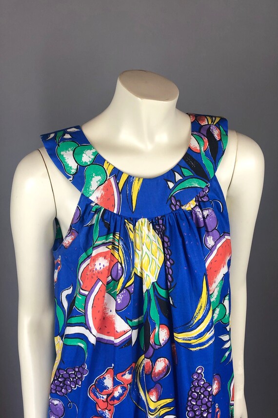 1960s Fruit Print Cotton Babydoll Halter Summer Dress… Gem