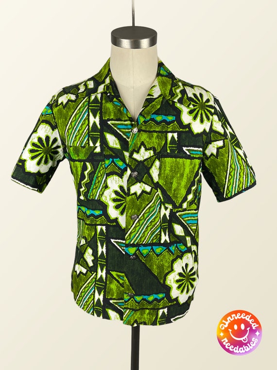 1960s Hawaiian Woven Camp Collar Shirt - M